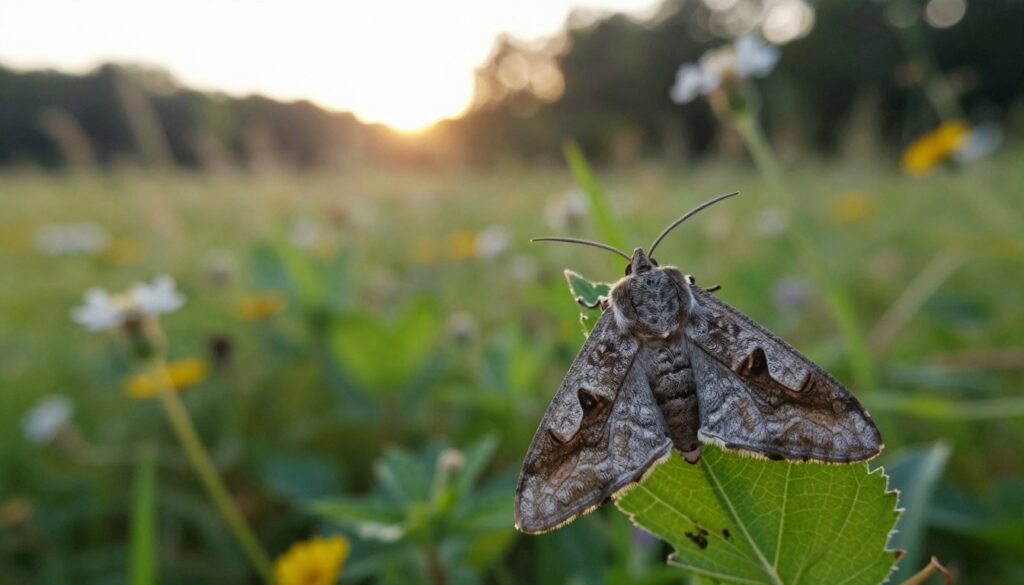 A detailed and lifelike portrayal of a moth in its natural habitat, showcasing a variety of species to highlight the differences in lifespan. In the foreground, focus on a beautifully textured moth perched on a leaf, displaying intricate wing patterns in shades of brown, grey, and subtle iridescent colors. The middle ground features a soft blur of wildflowers and lush green foliage, providing depth and context. In the background, the warm light of a late afternoon sun filters through the trees, creating a gentle bokeh effect. The overall mood is tranquil and introspective, emphasizing the fleeting beauty of nature and the moth's ephemeral life cycle. Aim for high-resolution detail, with a macro lens perspective to capture the delicate features of the moth. A detailed and lifelike portrayal of a moth in its natural habitat, showcasing a variety of species to highlight the differences in lifespan. In the foreground, focus on a beautifully textured moth perched on a leaf, displaying intricate wing patterns in shades of brown, grey, and subtle iridescent colors. The middle ground features a soft blur of wildflowers and lush green foliage, providing depth and context. In the background, the warm light of a late afternoon sun filters through the trees, creating a gentle bokeh effect. The overall mood is tranquil and introspective, emphasizing the fleeting beauty of nature and the moth's ephemeral life cycle. Aim for high-resolution detail, with a macro lens perspective to capture the delicate features of the moth.