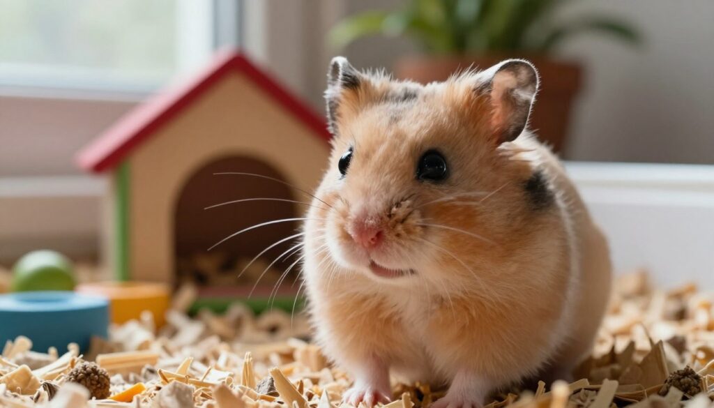 A close-up of a hamster displaying various body language cues in a cozy, natural setting. The foreground features the hamster with its ears perked up and paws gently positioned, showcasing curiosity and trust. The middle ground includes a small, colorful habitat with bedding and toys, enhancing a playful atmosphere. Soft, diffused daylight filters through a nearby window, casting gentle shadows that add depth to the scene. In the background, hints of greenery from potted plants can be seen, contributing to a warm and inviting mood. The overall composition captures the intricate gestures and movements of the hamster, illustrating its affectionate demeanor and the subtle ways it communicates comfort and love. A close-up of a hamster displaying various body language cues in a cozy, natural setting. The foreground features the hamster with its ears perked up and paws gently positioned, showcasing curiosity and trust. The middle ground includes a small, colorful habitat with bedding and toys, enhancing a playful atmosphere. Soft, diffused daylight filters through a nearby window, casting gentle shadows that add depth to the scene. In the background, hints of greenery from potted plants can be seen, contributing to a warm and inviting mood. The overall composition captures the intricate gestures and movements of the hamster, illustrating its affectionate demeanor and the subtle ways it communicates comfort and love.